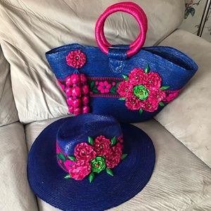 New Beautiful Handmade Mexican Straw Hat/Tote Set